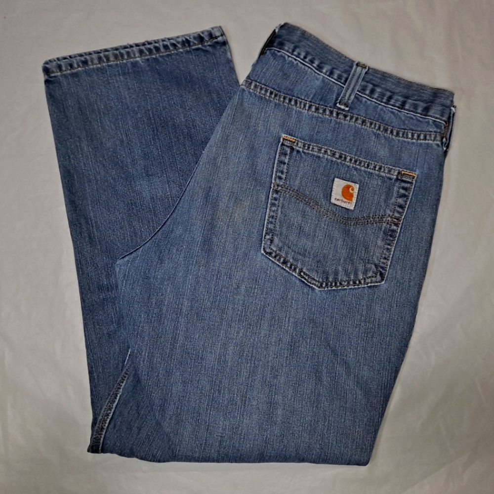 Carhartt Relaxed Fit 5 Pocket Jeans Men's 40x30 Blue Slightly Distressed Workman
